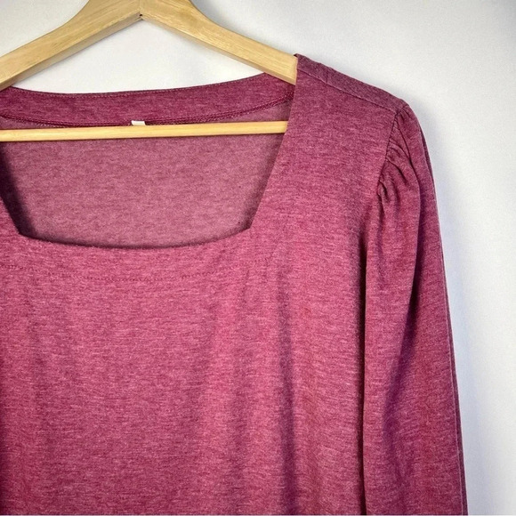 Boutique Raspberry Red Square Neck Puff Long Sleeve Top L - Picture 3 of 3